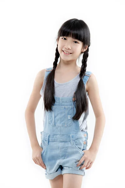Portrait Happy Asian Child Girl Smiling Isolated White Background — Stock Photo, Image