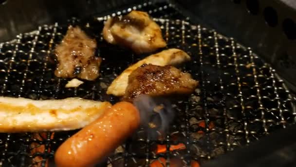 Barbecue Grillé Cuit Dans Restaurant Japonais Tokyo Japon Grillade Bœuf — Video