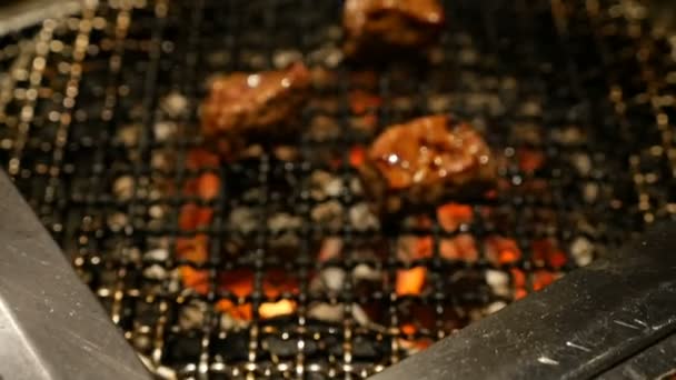 Zpomalený Pohyb Grilovaná Barbecue Steak Hovězí Vařené Japonské Restauraci Tokiu — Stock video