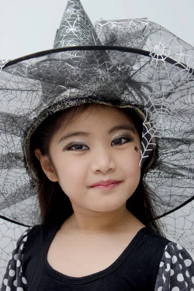 Portrait Cute Girl Halloween Costume Looking Camera — Stock Photo, Image