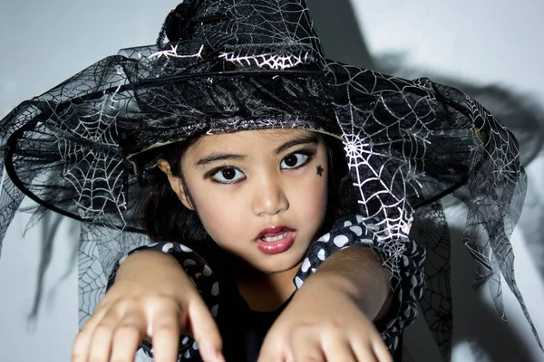 Portrait Cute Girl Halloween Costume Looking Camera — Stock Photo, Image