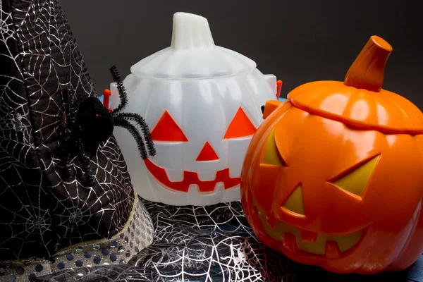 Pumpkin bucket and witch hat, Halloween decorations