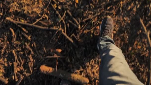 Pov Feet Walking Ground Slow Motion — Stock Video