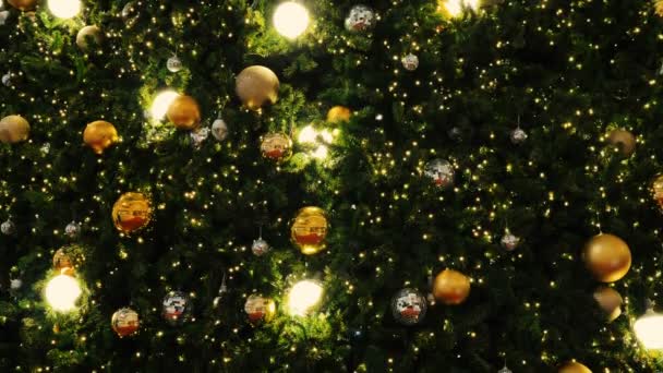 Árbol Navidad Decorado Brillante Hada Tilt Shot — Vídeo de stock