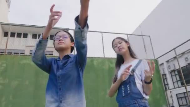 Asiática Adolescente Niñas Bailando Coreana Cubierta Danza Juntos Escuela Fps — Vídeo de stock
