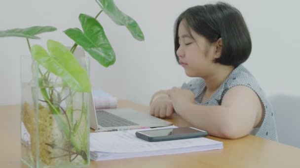 Sınıfta Dizüstü Bilgisayar Kullanarak Asyalı Kız Kapatın Fps — Stok video