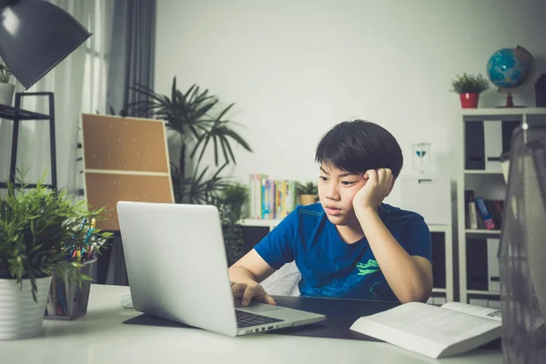 Asian Cute Boy Using Laptop Computer — Stock Photo, Image
