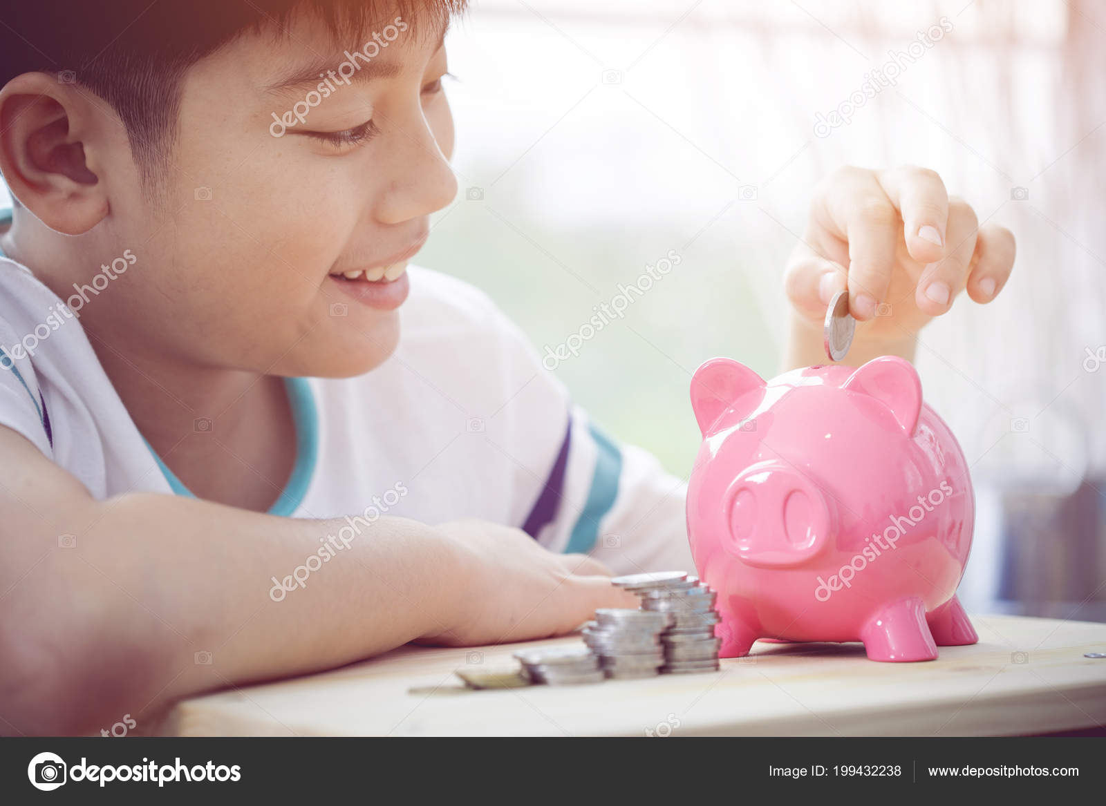 little boy piggy bank