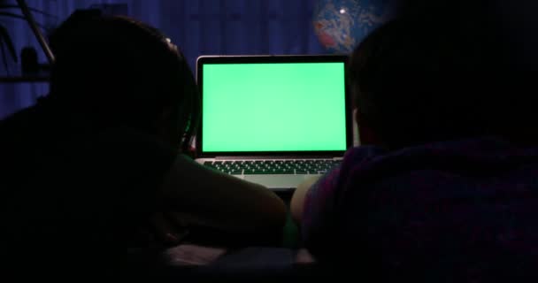 Přes Rameno Pohled Psaní Sledování Počítači Zelená Obrazovka Technologie Používány — Stock video