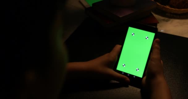 헤드폰 기술의 화면으로 태블릿 컴퓨터를 아시아 소년의 크로마 태블릿 — 비디오
