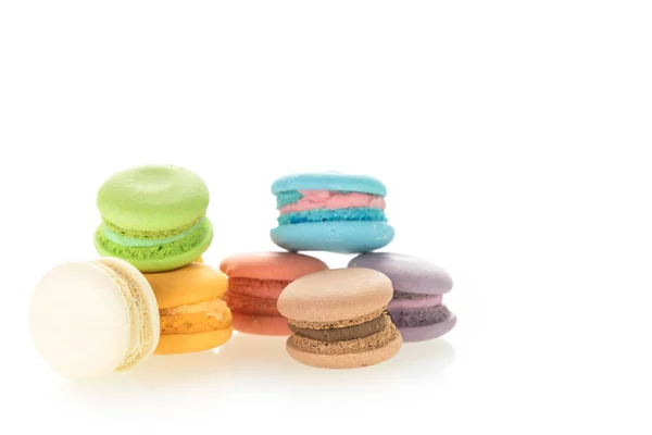 Pattern Colorful French Macarons White Background Copy Space — Stock Photo, Image