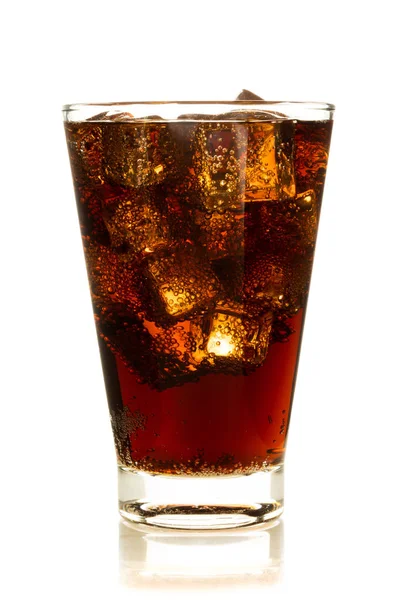 Cola Verre Avec Glace Sur Fond Blanc — Photo