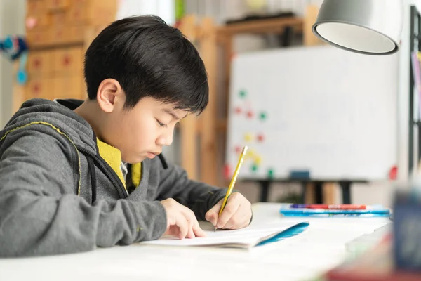 Jonge Aziatische Tiener Student Huiswerk Thuis — Stockfoto