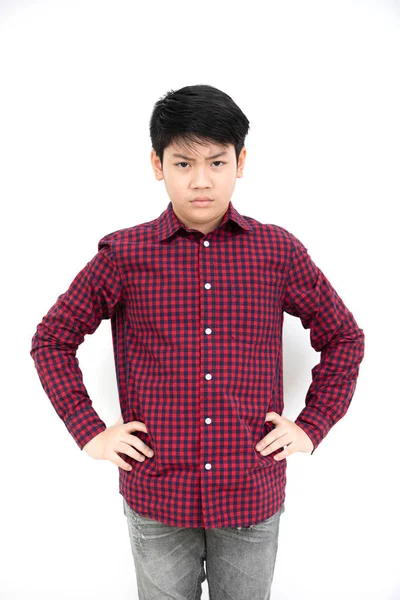 Portrait Asian Angry Boy White Background — Stock Photo, Image