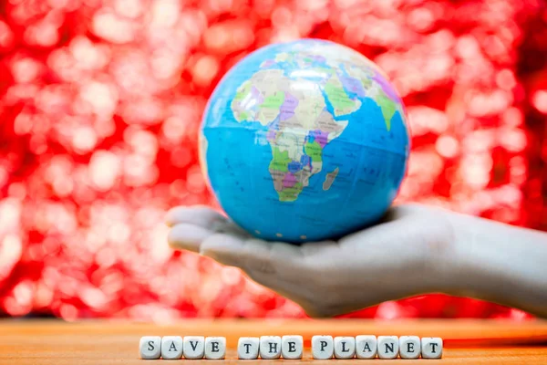 Blue Planet Your Hands Word Planet Africa Environment Concept — Stock Photo, Image