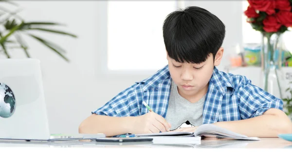 Giovane Asiatico Adolescente Studente Facendo Compiti Casa — Foto Stock