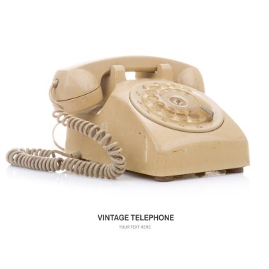 Beyaz arkaplanda izole edilmiş vintage telefon.
