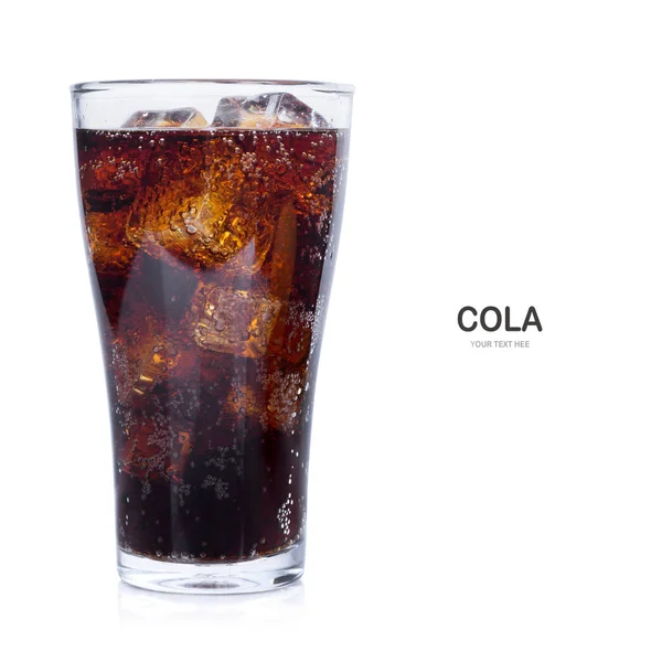 Verre Cola Avec Isolat Glace Sur Fond Blanc — Photo