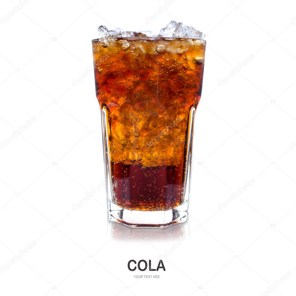 Glass of cola with ice isolate on white background.