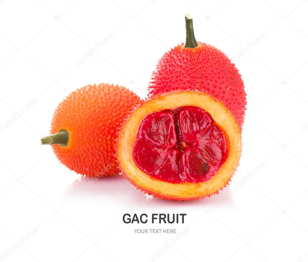 Gac fruit, Baby Jackfruit, Spiny Bitter Gourd, Sweet Grourd or Cochinchin Gourd on white background