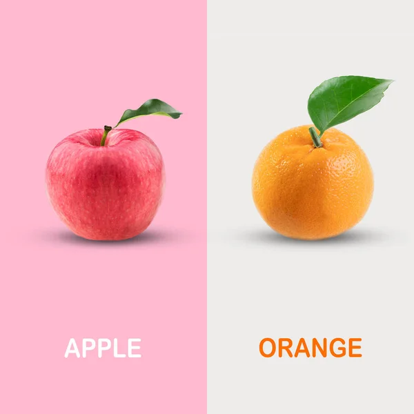 创意布局由红苹果和橙色组成 修剪路径 食物概念 — 图库照片