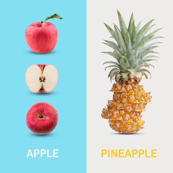 Creative Układ Czerwonym Jabłkiem Ananasem Ścieżki Przycinające Jedzenie Koncepcja — Zdjęcie stockowe