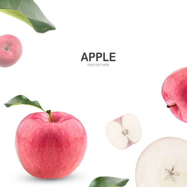 Creative Układ Jabłko Izolować Białym Tle Ścieżki Przycinające — Zdjęcie stockowe