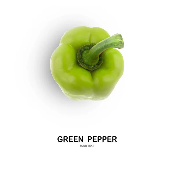 Kreativ Layout Gjord Grön Paprika Isolerad Vit Bakgrund Med Urklippsbana — Stockfoto