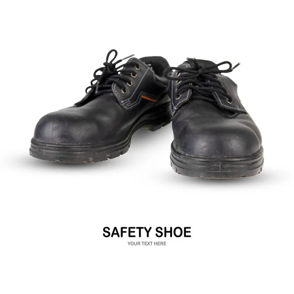 Creative Układ Wykonany Czarnej Roboty Buty Buty Białym Tle Ścieżką — Zdjęcie stockowe