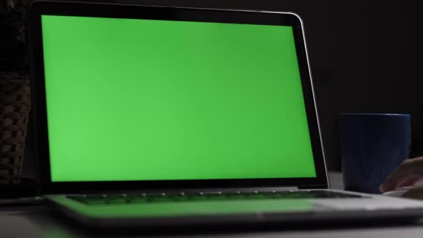 Shoulder Shot Young Boy Using Laptop Computer Desk Looking Green — Stock Video