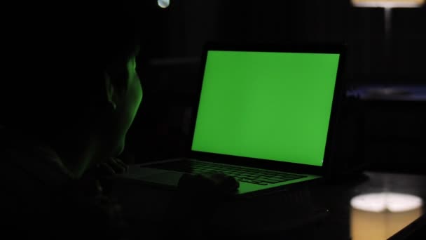 Madre Figlio Guardando Sullo Schermo Verde Del Computer Portatile Casa — Video Stock