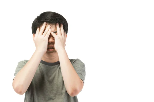 Young Asian boy over white background, be upset; have a bad temp — Stock Photo, Image