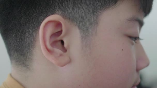 Boy Right Ear Macro Extreme Close View Asian Teen Ear — Stock Video