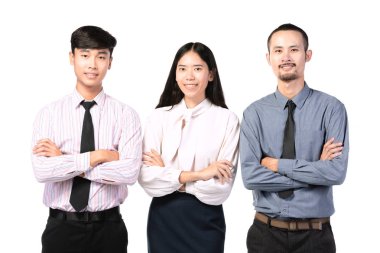 Asya iş adamları grubu beyaz izole .