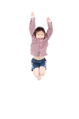 Portrait of happy little Asian child jumping isolated on white  clipart