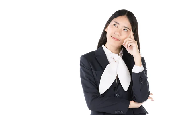 Gelukkige jonge vrouw in formele slijtage en positief denken . — Stockfoto