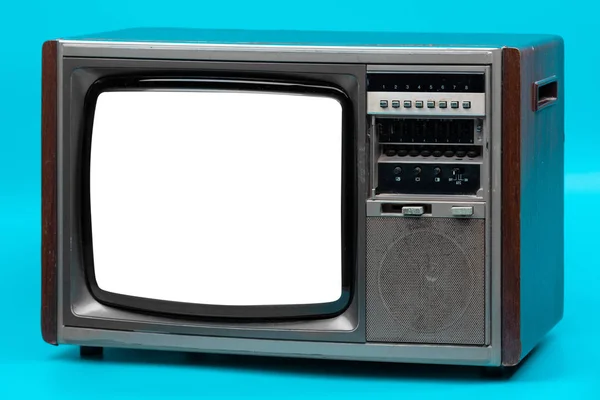 Vintage tv isoliert auf blauem Hintergrund . — Stockfoto