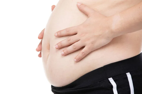 Close up Pregnant woman in black warm wear. — Stock Photo, Image