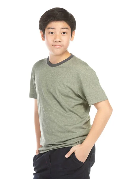 Retrato de mirada bueno asiático niño aislado en blanco fondo . — Foto de Stock