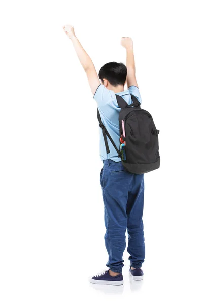 Cute asian child with school stationery on white background . — Stock Photo, Image