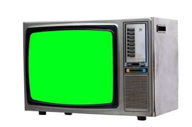 Vintage Tv : yeşil ekran beyaz izole ile eski retro Tv .