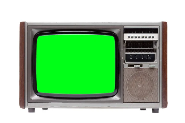 TV Vintage: TV retro velha com tela verde isolada no branco  . — Fotografia de Stock