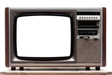 Beyaz arka plan üzerinde izole beyaz boş ekran ile Vintage Tv 