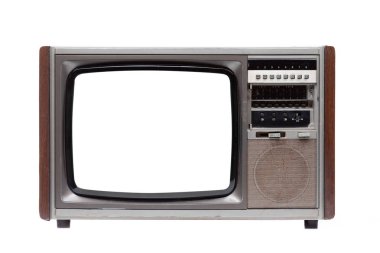 Beyaz arka plan üzerinde izole beyaz boş ekran ile Vintage Tv 