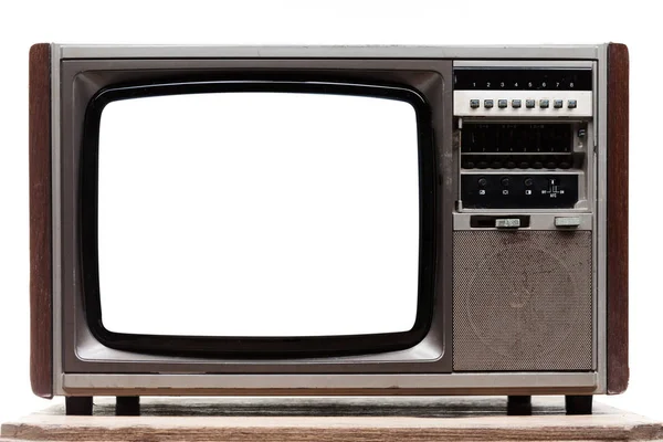 Vintage TV z białym pustym ekranie na białym tle — Zdjęcie stockowe