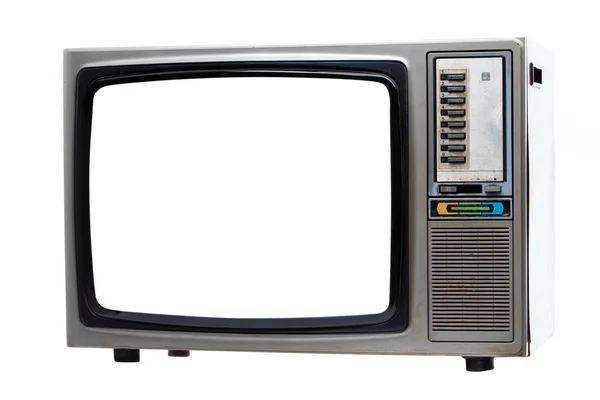 Vintage TV con pantalla blanca en blanco aislado sobre fondo blanco —  Fotos de Stock