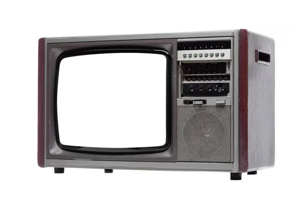 Vintage TV com tela branca em branco isolado no fundo branco — Fotografia de Stock
