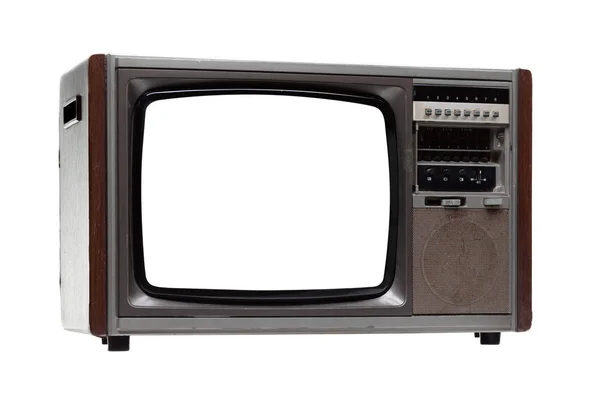 Vintage TV com tela branca em branco isolado no fundo branco — Fotografia de Stock