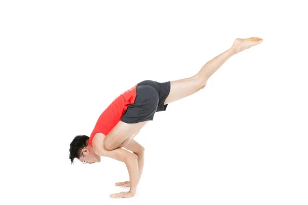 Joven Practicando Yoga Aislado Sobre Fondo Blanco — Foto de Stock