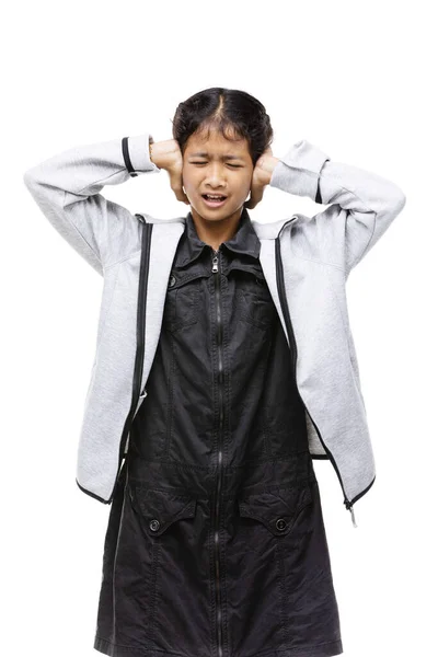 Upset Asian Girls Upset Angry White Background — Stock Photo, Image